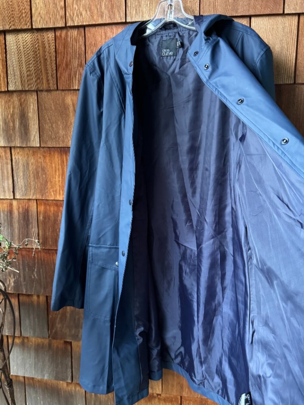 ASOS Curve Navy Coated Snap Front Hooded Raincoat in Women's 16 - Picture 8 of 13
